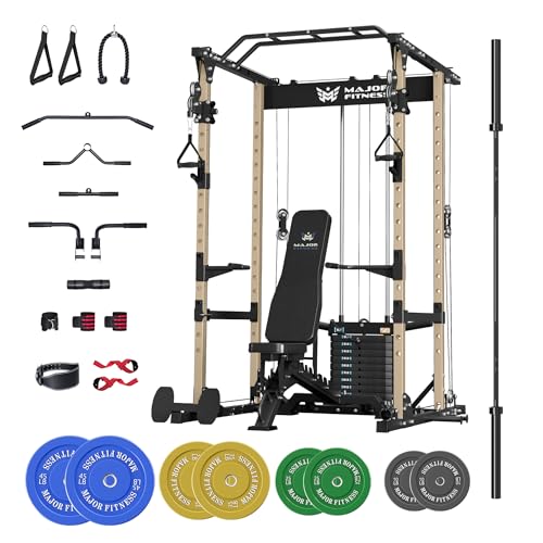 Image of MAJOR FITNESS Power Cage Drone1 Premium- Multi-Function Power Rack for Home Gym, Squat Rack with Pull-up Bar, Cable Crossover System, J-Hooks, for Strength Training, Heavy-Duty Steel Construction