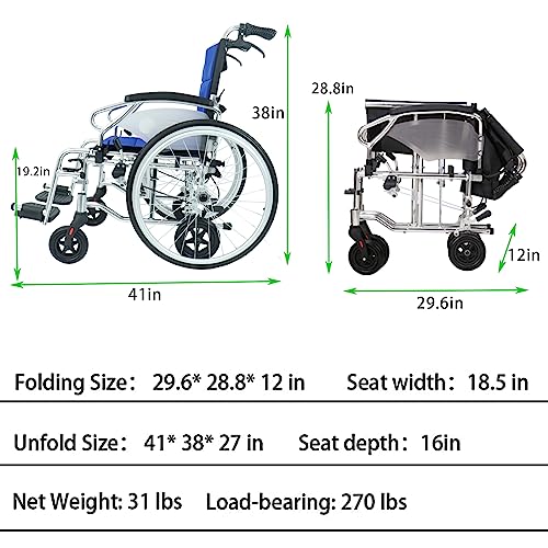 Aluminum Multifuctional Manual Wheelchair For Adults With Flip Back Armrests, Swing Away Footrests And 24 Inch Rear Wheels, 18 Inch Seat,300 Lbs Weight Capacity #TOP1