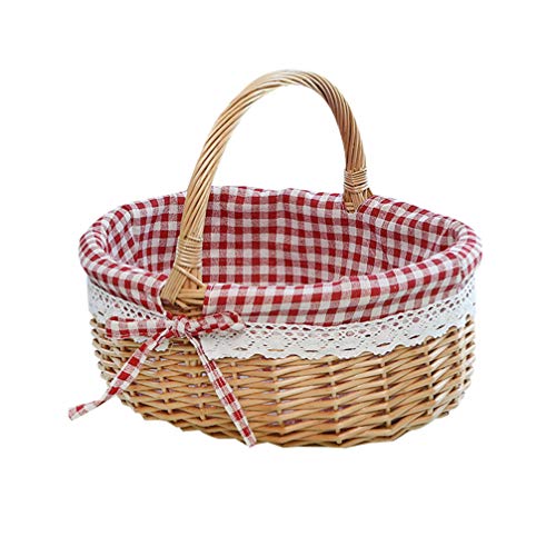 Cabilock Panier de Rangement en Osier- Panier à Étagère avec Doublure Panier en Osier Taille L (Tissu à Carreaux Rouge de Couleur Primaire)