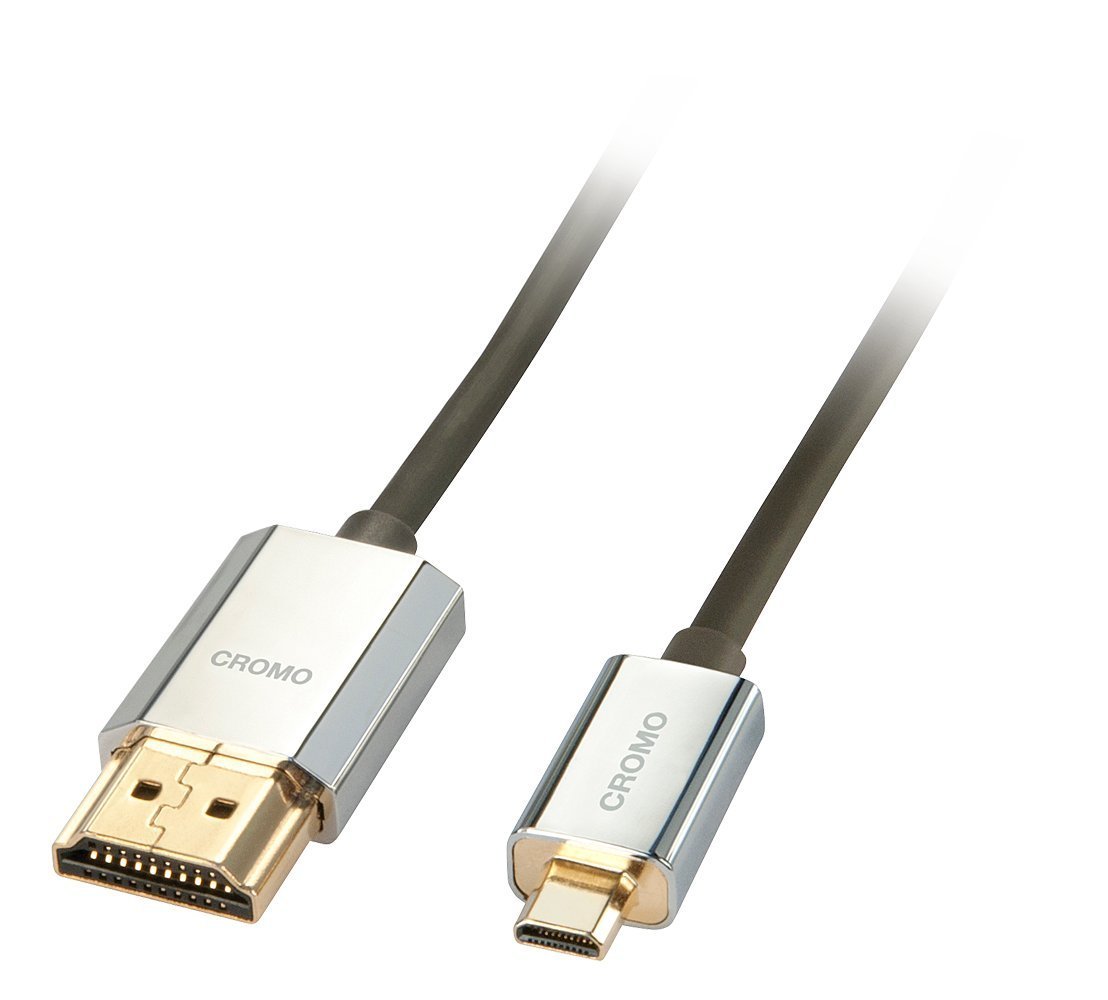 LINDY - Cavo HDMI a Micro HDMI A/D, CROMO Slimline 3 Metri, Cavetto High Speed 4k@60Hz 2.0 10.2G 3D 1080p HDCP 2.2 Certificato ARC CEC ATZ, Compatibile con TV, Monitor, Tablet, Laptop, Camera.