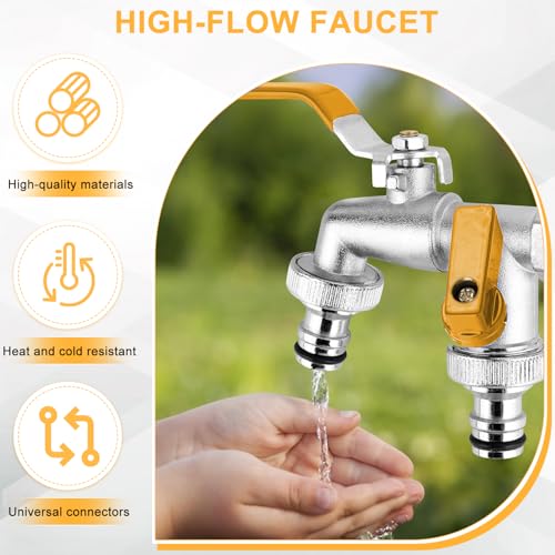 Image of TecoKart Garden Tap 1 /2 Inch Brass Hose Splitter, Dual Outlet Outdoor Faucet with 2-Way Valve & Individual Control, Frost-Proof Double Tap for Efficient Water Distribution, Hose Connector Compatible