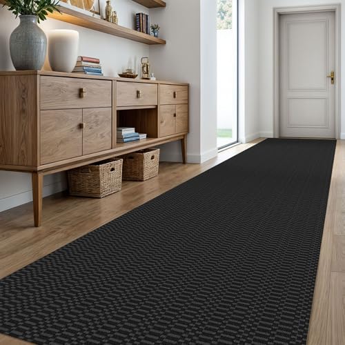 KOZYFLY Washable Runner Rug 3x18 ft Hallway Kitchen Runner Rugs with Rubber Backing Bobo Non Slip Entryway Runner Indoor, Long Carpet Runners for Hall Entryway, Black/Grey