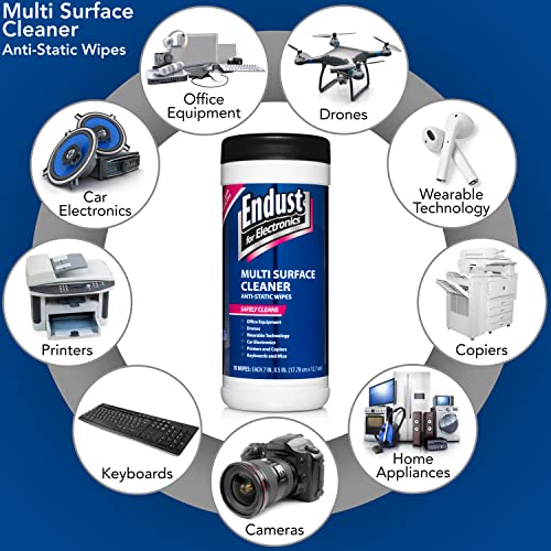 Image of Endust For Electronics; Multi-Surface, Anti-Static, Electronics Cleaning Wipes; Alcohol & Ammonia Free; 6 Pack of 70 Wipes per Container; 420 Wipes (259000P6)