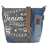 Sunsa Damen Umhängetasche. Schultertasche aus Canvas recycelte Jeans & Leder. Vintage Crossbody Tasche. Graue Retro Nachhaltig Handtasche als Geschenkideen für Frauen