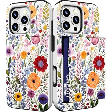 IWONE Compatible with iPhone 16 Promax Case Cute with Card Holder Shockproof Slim Slot Phone 16 Pro Max Wallet Cases/Watercolor Summer Blooming Floral Flower Meadow Natural Cover