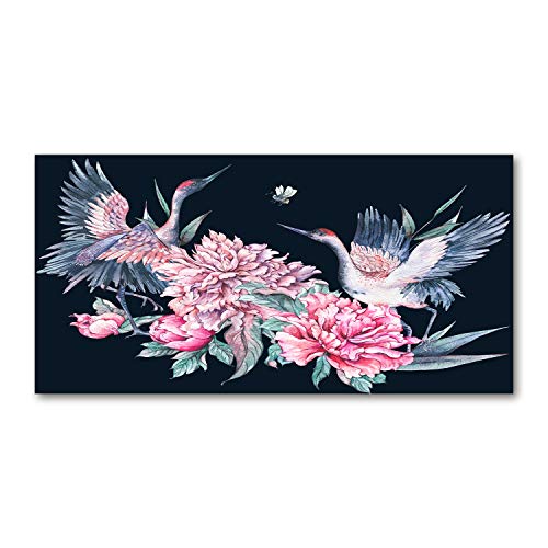 Crédence de cuisine 100x50cm en verre trempé avec motif grues et pivoines multicolore Tulup