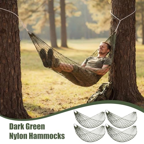 Jerify 4 Pack Mesh Hammocks Set - 98.4 x 31.5 Inches Pine Green Nylon Rope Hammock Each Max 220 Lbs/100 kg Outdoor Hammocks with 2 Straps for Camping Patio Garden - Thumbnail 7