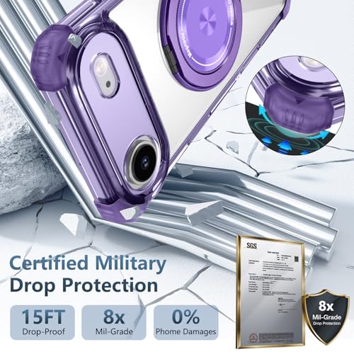 Coque Apple iPhone Air antichoc violette fine avec support rotatif sans fil