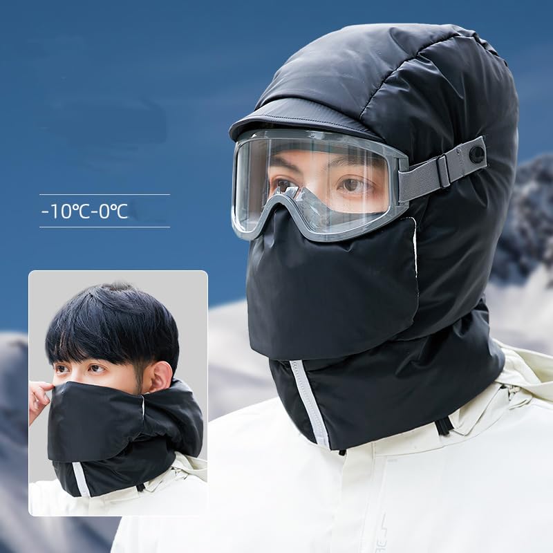 Motorbike Winter Hooded Hat with Mask Adult Cycling Balaclava Water Resistance Trapper Hat for Skiing Snowboarding E-Bike