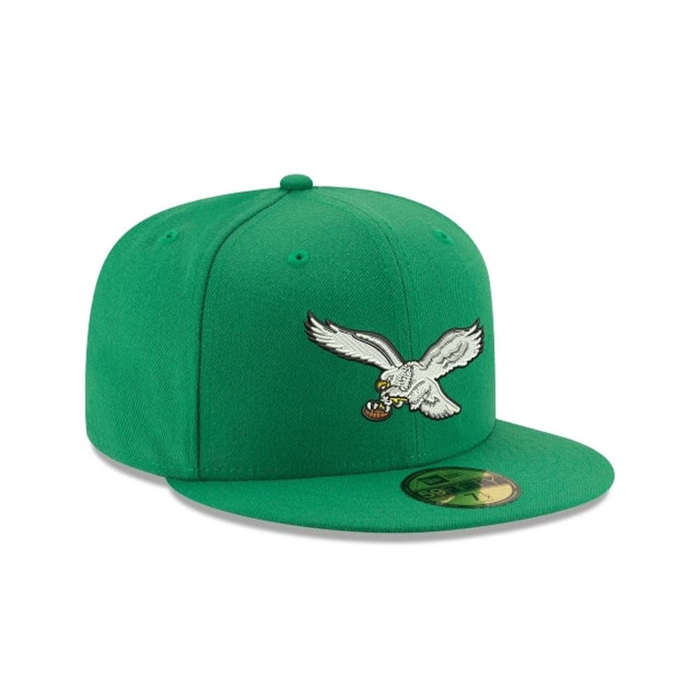 New Era NFL 59FIFTY Philadelphia Eagles Kelly Green Historic Logo Authentic Collection Fitted On Field Football Cap Hat