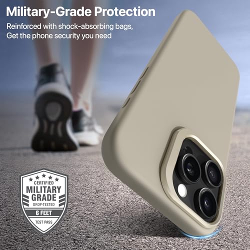 Image of eller sante Silicon Back Cover Case for iPhone 16 Pro Scratch Resistant TPU Shockproof 6ft Feet Drop Protection Support Mag-Safe Wireless Charging- Stone
