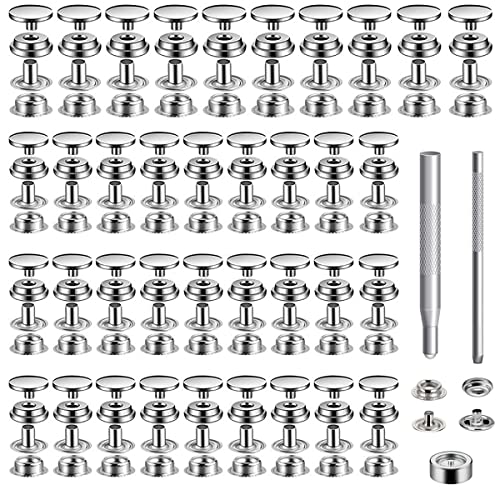 200 Stück Druckknopf Metall,Button Edelstahl Presse,15mm Canvas Snap Button Druckknopf Edelstahl,Metall Druckknopf Set mit 3 Einstellungswerkzeuge,Snap Fastener Kit,für Bootstasche,Leder,DIY Craft