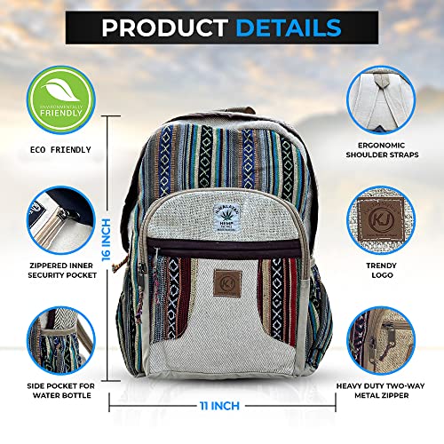 Image of Natural Handmade Large Multi Pocket Hemp Nepal Backpack