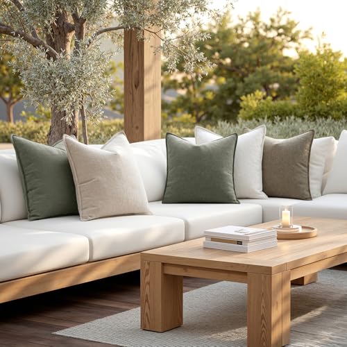 Image of MIULEE Decorative Linen Pillow Covers 20x20 Inch Olive Green Boho Farmhouse Neutral Couch Throw Pillows for Bed Pack of 2 Accent Outdoor Pillowcase Modern Sofa Cushion Livingroom Home Decor