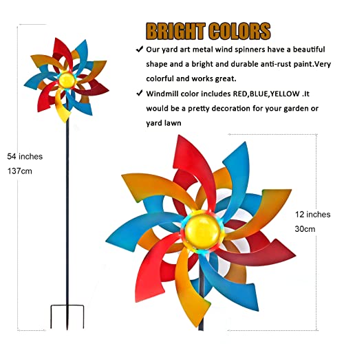 Tosisgda Garden Wind Spinners Outdoor Clearance Metal Spinner Windmills For The Yard Garden Decor Art 54 Inches Pinwheels Whirligigs With Two-Layer Blades That Can Rotate In 360-Degree Breeze #TOP6