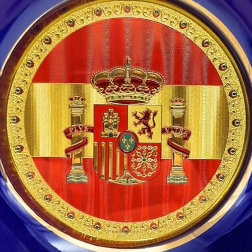 Planta Color Dekorativer Teller Spanien mit Nationalwappen + Schlüsselanhänger Stier aus Metall. Inklusive Halterung und Haken zum Aufhängen. Ideal für Patrioten, Reisegeschenk, typisches spanisches