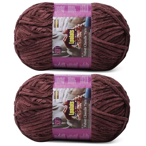 Image of Chunky Chenille Yarn for Crocheting, Brown Fluffy Blanket Yarn for Crochet