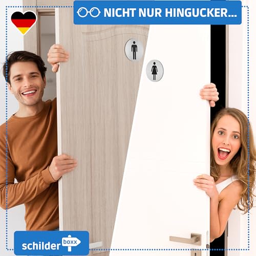 SCHILDERBOXX® WC Schild Selbstklebend - 2er Set Toilettenschild Damen und Herren [Ø75mm, 100% Alu, 3M Tape] – Türschild Toilette Aufkleber Tür, WC-Schilder, Toilettenschilder