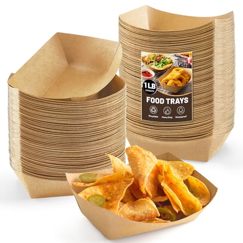 ZORRITA 1 Lb Small Paper Food Trays - 100 Pack Disposable Food Boats, Kraft Food Holders Brown Take Out Serving Baskets for Party Nachos Snacks Tacos Fries