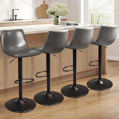 Image of Waleaf Adjustable Bar Stools Set of 4, Modern Faux Leather Swivel Barstools