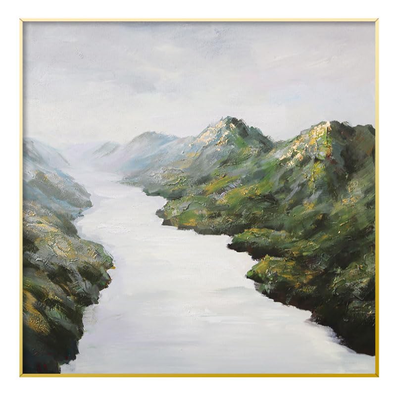 Tableau abstrait vert grand format art mural salon moderne peinture huile sur toile