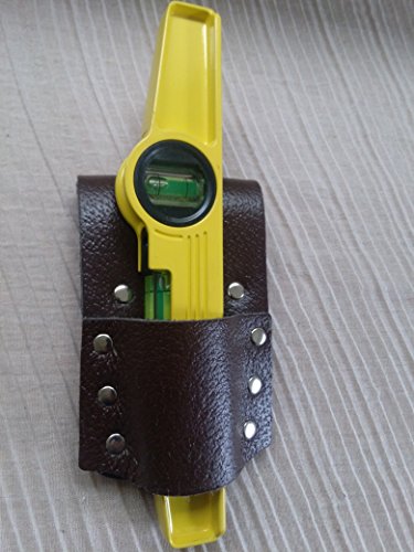 Image of Brown Pure Leather Level Holder Scaffolding Tools 10'' Magnetic Level 250mm + Single Frog Holder