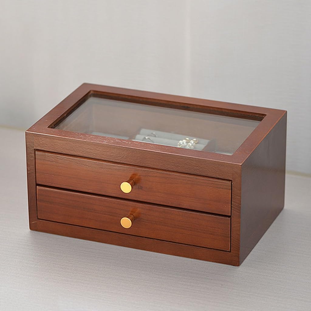 FMURY - Joyero de madera maciza con cajón, organizador multicapa, aretes, collar de madera