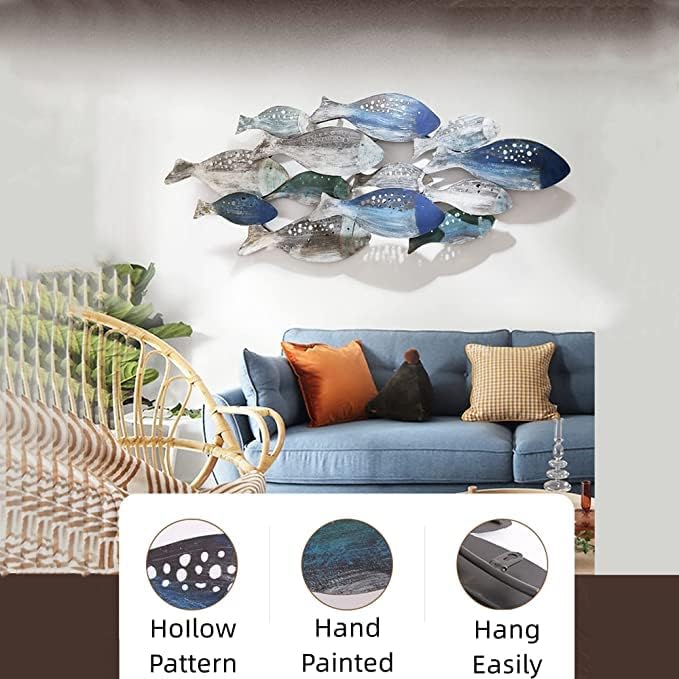 Miniatura 3 de SUN RDPP Decoración artística de pared de peces de metal, gran decoración de pared de peces costeros de metal para decoración de pared para sala de