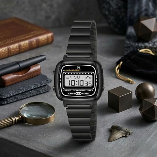 Image of Shocknshop Digital Square Small Dial LED Ladies Stainless Steel Strap Watch for Women and Girls -WCH385