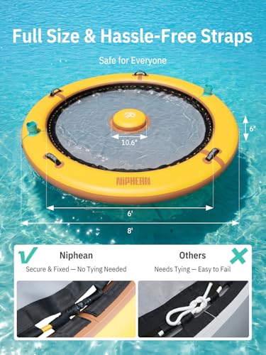 Image of Niphean Inflatable Water Hammock for Adults, 8FT with Center Stability Pad | Round Floating Ring with 2 Cup Holders, Pool Floats Adult, Heavy Duty Float Ring for for Lake, River & Pool