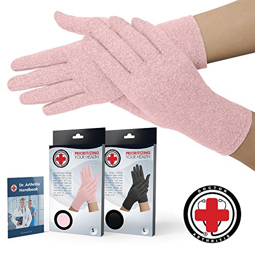 Doctor Developed Full Fingered Arthritis Compression Gloves (Pink) and Doctor Written Handbook