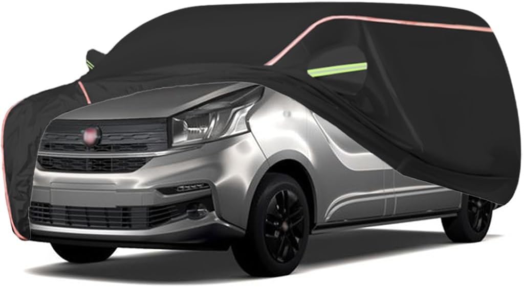 WOLWES Car Cover are Suitable for Fiat Talento All-Weather Windproof, Snowproof, Rainproof, UV-Protected and Breathable All-Season Universal with Side Door Zip Oxford Cloth Car Cover (Color : Black)