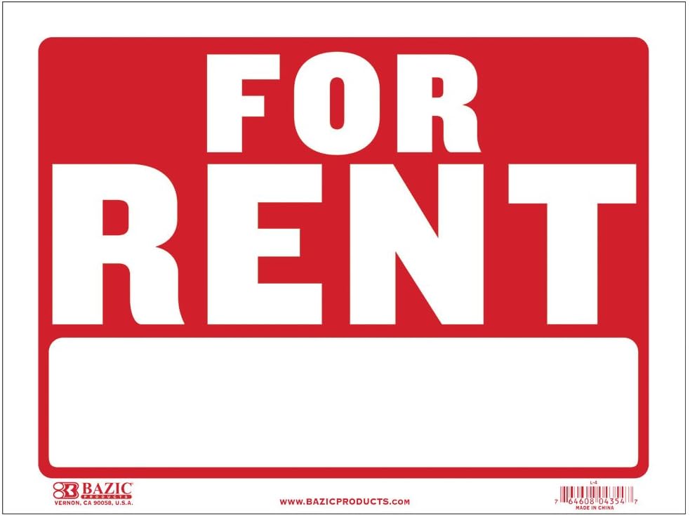BAZIC Products 12"" X 16"" For Rent Sign (L-4)"