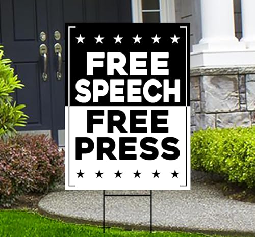 Free Speech Free Press Protect Democracy Yard Sign, Resist Hate Lawn Sign, Anti-Trump, Resist Racism, Resist Fascism Sign with Metal H-Stake (Multicolor, 18" x 12", Single Sided)