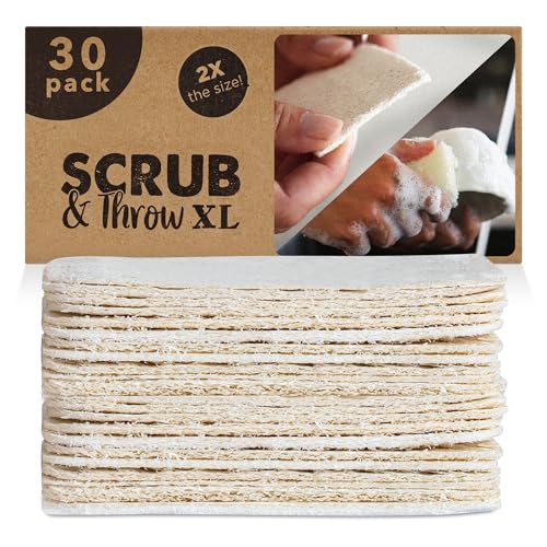 Image of Scrub & Throw XL Loofah Scrub Sponge, Natural, Plastic-Free, Non-Scratch, for Kitchen, Dishes, Pots and Cleaning, Plant-Based, Plastic-Free, Eco-Friendly, Biodegradable, 30 Pack