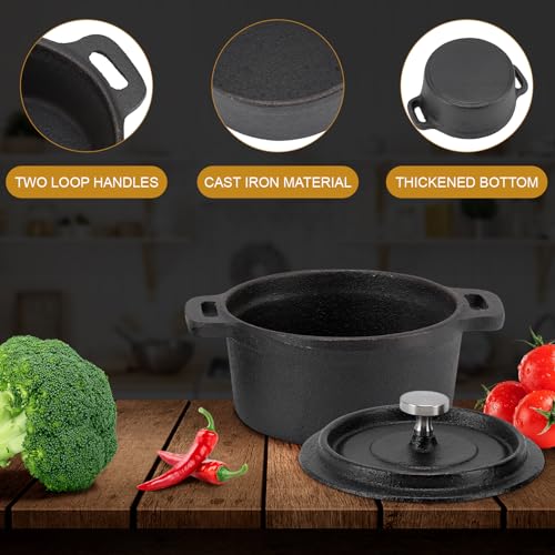 Dutch Oven Double, Dutch Oven,NonStick Shallow Cast Iron Pan,Stew Pans Traditional Style Thickened Ergonomic Handle Insulation Cast Iron Cooking Pot with Lid for Classic Cooking(Diameter: 10CM) - Image 6