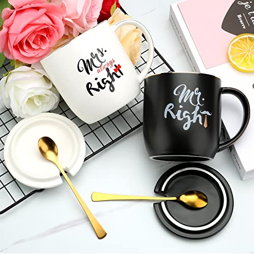 Mr Right Mrs Always Right Couple Coffee Mugs Cups - Bridal Shower Wedding Anniversary Valentine's Day Gift - Bride And Groom Newlyweds Married Couples Ceramic Marble Mugs Set - Black And White #TOP5