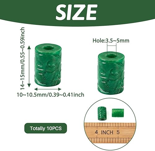Miniatura 9 de Fashewelry 10 cuentas de piedra de jade natural de Myanmar con agujero grande, grabado en barril, cuentas europeas con forma de tambor, gemas