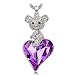Necklace Jewelry Gifts for Women Girls Her KATE LYNN Sweetheart Teddy Bear Purple Violet Swarovski Crystal Animal Heart Pendant Necklace Anniversary Birthday Gifts for Kids Daughter Granddaughter Mom