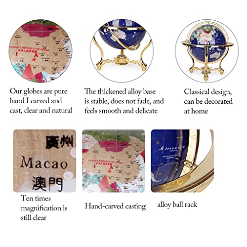 World Globe Natural Gemstone World Globe With Zinc Alloy Stand 17.7" Tall 12.9" Diameter Earth Globe Handmade Large Vintage Geographic Globe Education World Globe (Color : World Globe A) #TOP6