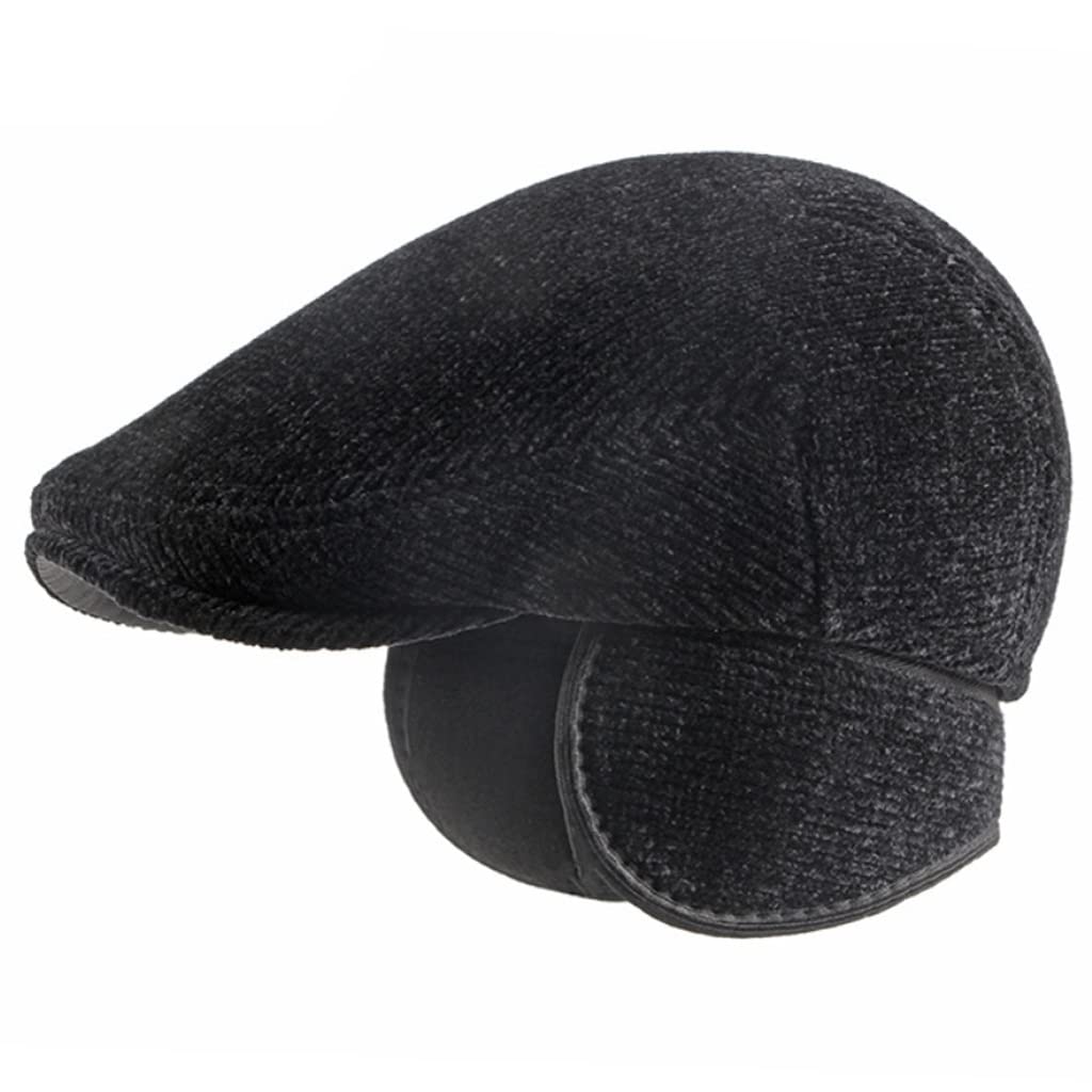 Chapeau de béret tricoté de haute qualité casquette plate hiver homme chaude noir XL