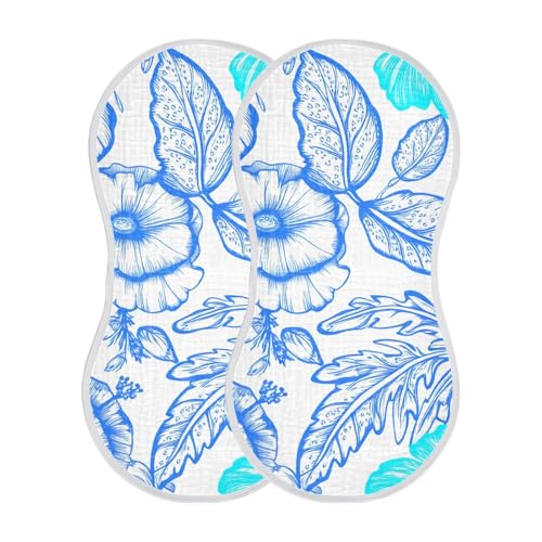 2 Pack Baby Burp Cloths, Soft Absorbent Burping Cloths for Babies, Cotton Milk Spit Up Rags, Large Size for Newborns, Baby Boys and Girls (Blue Hibiscus Pattern)