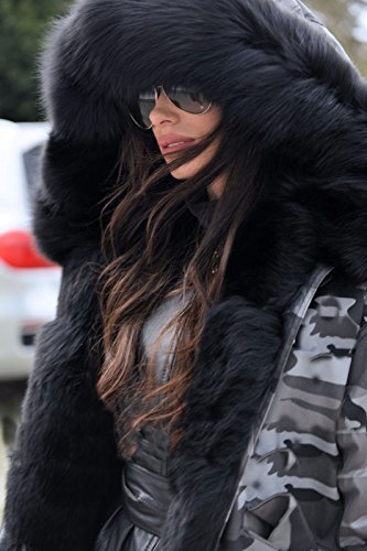 Roiii Women Thicken Warm Winter Coat Hood Down Parka Fleece Fur Outdoor Overcoat Long Jacket Outwear