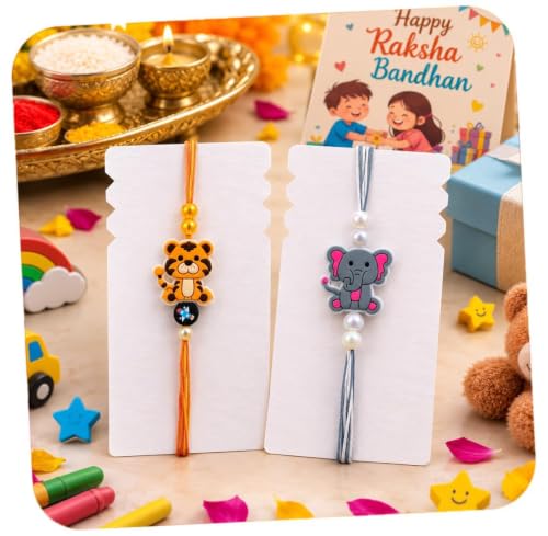 Image of CraftVatika Rakhi Set for Kids Brother, Rakhi Set of 2 for Brother Boys Baby Kids, Designer rakhis for Rakshabandhan Children Raki Set with Greeting Card, Tilak Set, for Premium RakshaSutra for Child
