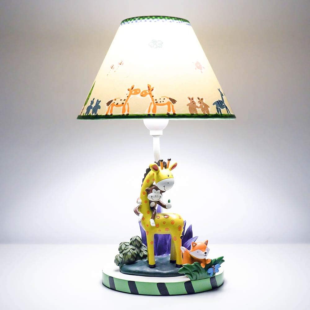Kids Table Lamps for Bedrooms, Nursery Animals Thematic Hand Painted, Decor Night Light Gift (Giraffe & Monkey)