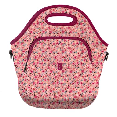 Sok It LunchTote Zippered Bag Insulated Neoprene Caddy (Spring Bouquet, X-Large 6.5 Quart Lunch Tote)
