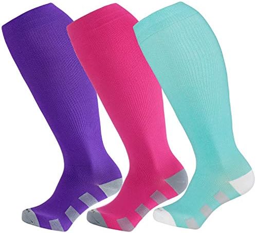 Wide Calf Compression Socks for Women & Men Large Size Circulation 15-20 mmHg 3 Pairs