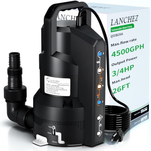 LANCHEZ Sump Pump with 6 Modes Clean/Dirty Submersible Water Pump Automatic Thermoplastic Water Removal Transfer Pump with 16FT Cord for Pools Basement Garden Pond Medium