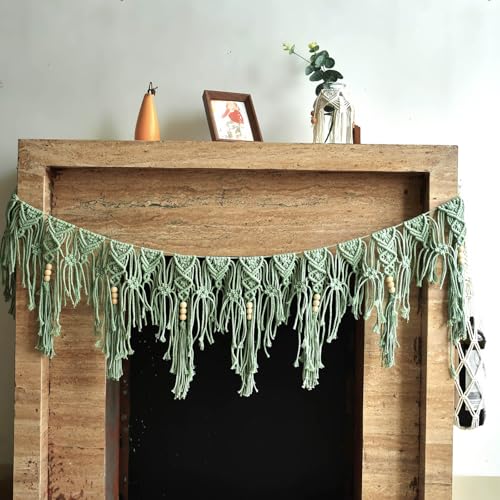 Macravine Boho Garland Banner Macrame Hanging Fringe Tassel Tassel Hanging decoation Chic Handmade Boho Tassel for Home/Doorway/Window/Wedding etc Decoration Length X Highth 44X12 (Green)
