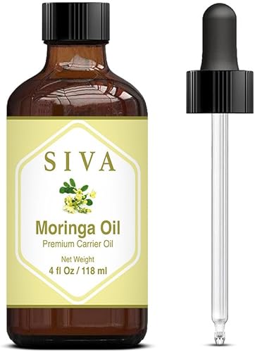 Aceite de moringa Siva de 4 onzas líquidas con cuentagotas de vidrio de primera calidad, 100% puro, natural, sin diluir, prensado en frío y grado